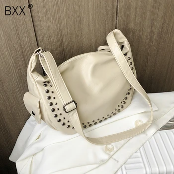 

[BXX] PU Leather High Capacity Shoulder Bags For Women 2020 Autumn Fashion Rivet Crossbody Bag Female Travel Handbags HN958