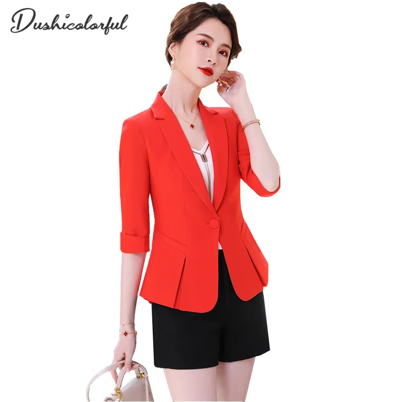 Traje de falda roja de 2 piezas para mujer, traje de negocios a la moda,  ropa de trabajo para mujer, uniforme para entrevista, Blazer fino, Top de  manga Hlaf - AliExpress