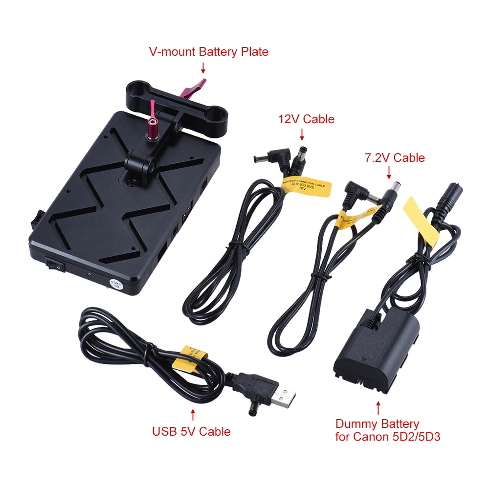 Andoer AD-VFU2 V-mount V-блокировка блока питания Батарейная пластина комплект USB 5 V/7,2 V/12 V/14,8 V для камеры Canon DSLR Monitor Mic