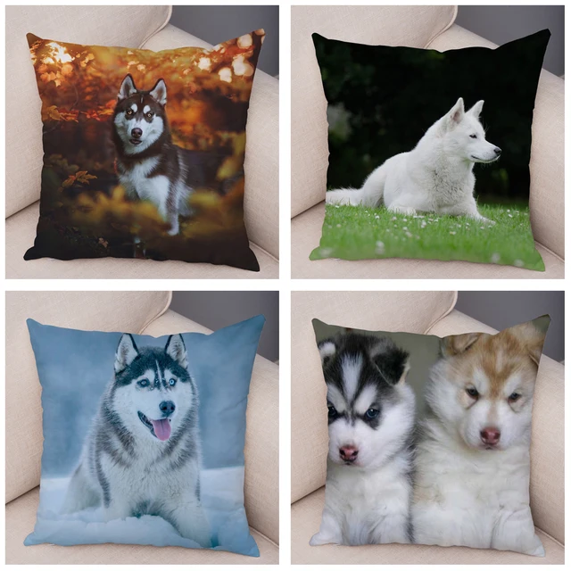Cute Siberian Husky Pillowcase Pet Dog Soft Short Plush Pillow Case Animal Cushion Cover 2