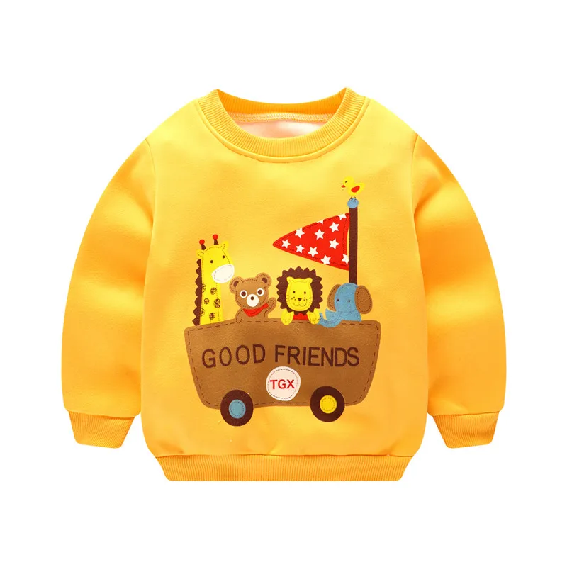 Толстовки с капюшоном для маленьких мальчиков и девочек; детская зимняя утепленная толстовка; Повседневный свитер для малышей; Бархатные Топы для детей; костюм - Цвет: Цвет: желтый