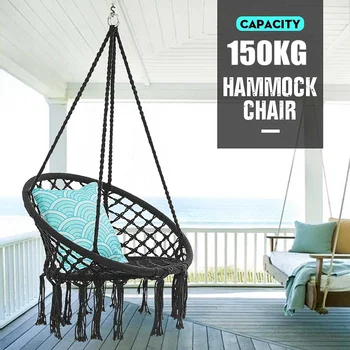 

Hammock Chair Swing 330 Pound/150KG Capacity Handmade Knitted Hanging Swing Chair for Indoor/Outdoor Home Patio Deck Yard Garden