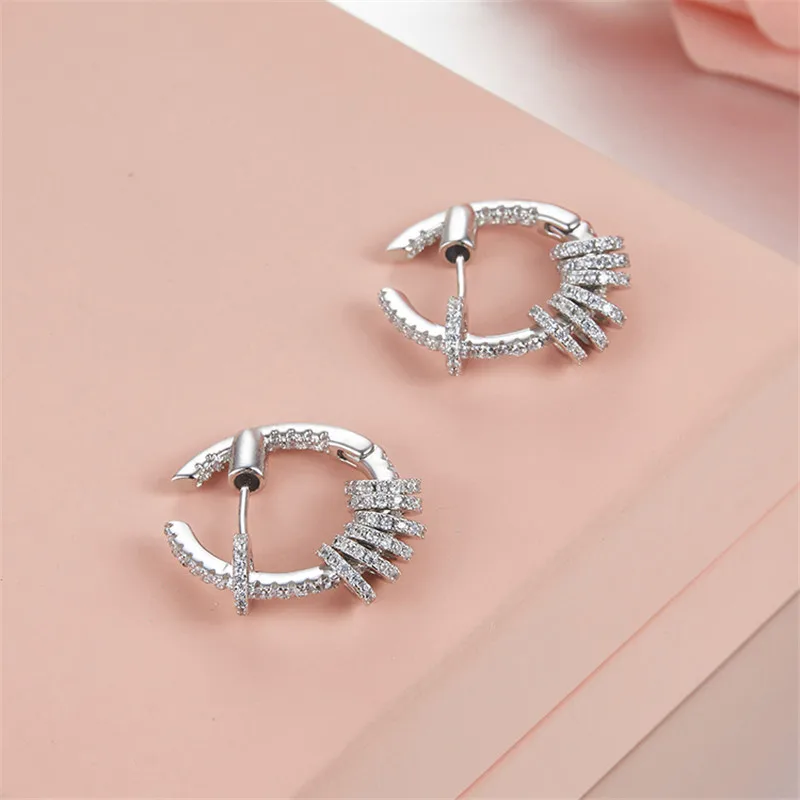 

SLJELY High Quality Real 925 Sterling Silver Circle Earrings with Sliding Rings Micro Cubic Zirconia Women Fashion Brand Jewelry