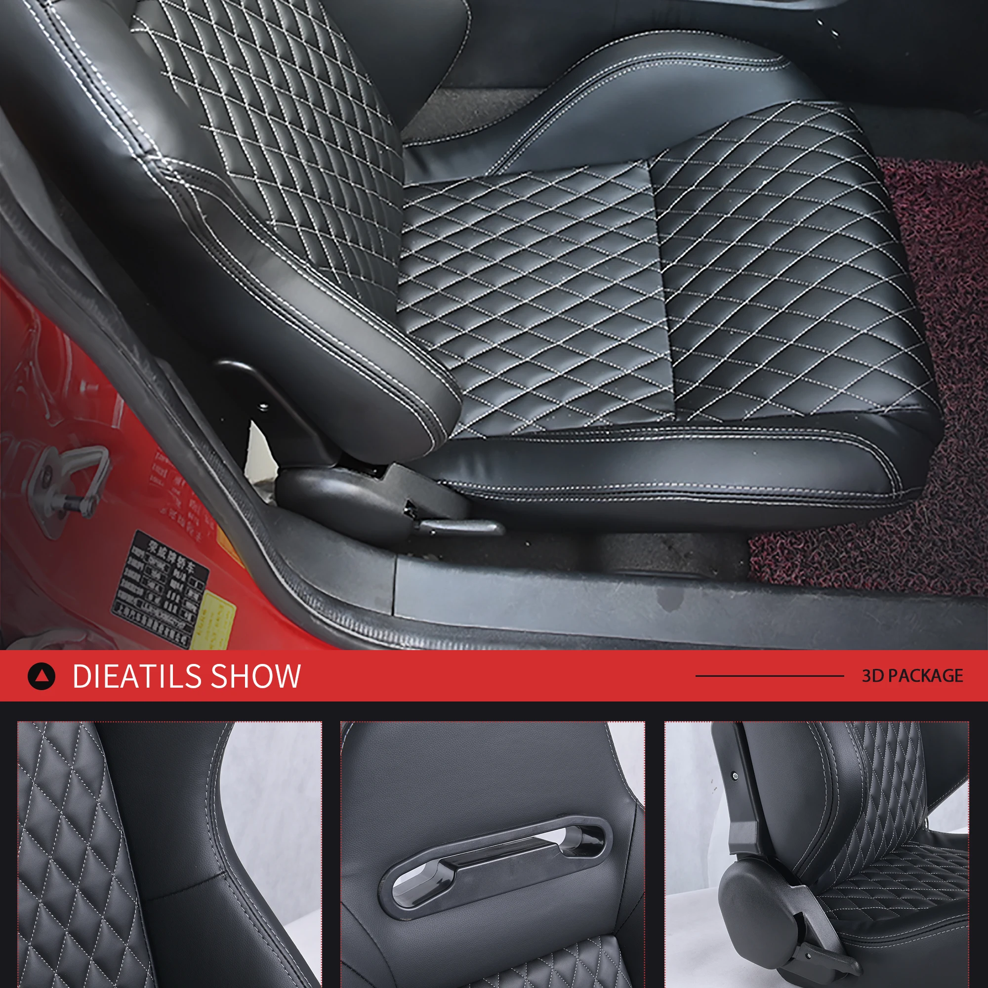 R-EP регулируемое сиденье для гоночного автомобиля, универсальное для спортивного автосимулятора, сиденье-ведро черного цвета из кожи ПВХ, 1 пара XH-1035-BK
