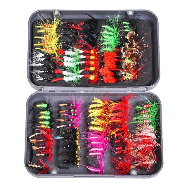 100pcs Fly Fishing Flies Lure Kit 20 Colors Dry/Wet Streamer