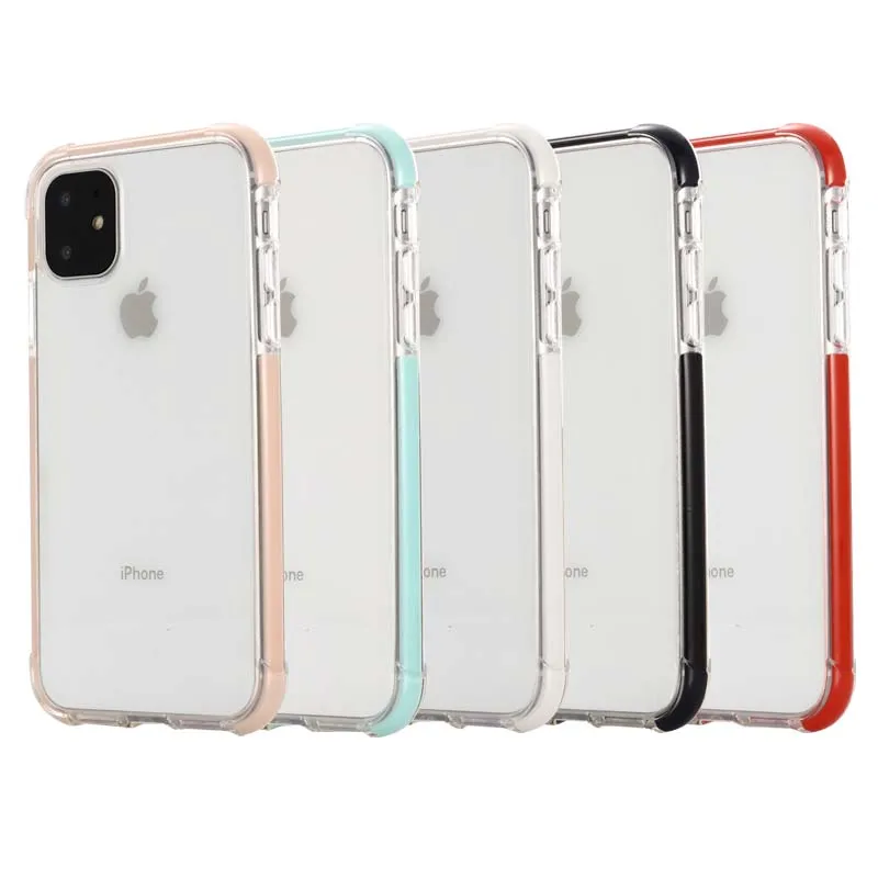 

Dual Color Case For iPhone 11 Pro Max 2019 4 angle Shockproof Clear Soft TPU + Color TPE Case Cover Skin