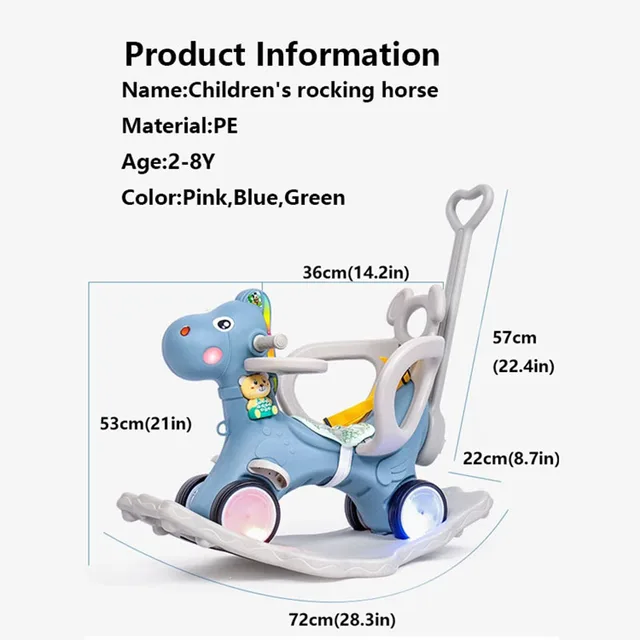 Kid Music Rocking Horse Plastic Flashing Rocking Horse Sliding Cart Baby Infant Multi-Function Rocking Chair Wooden Ride On Toys 6