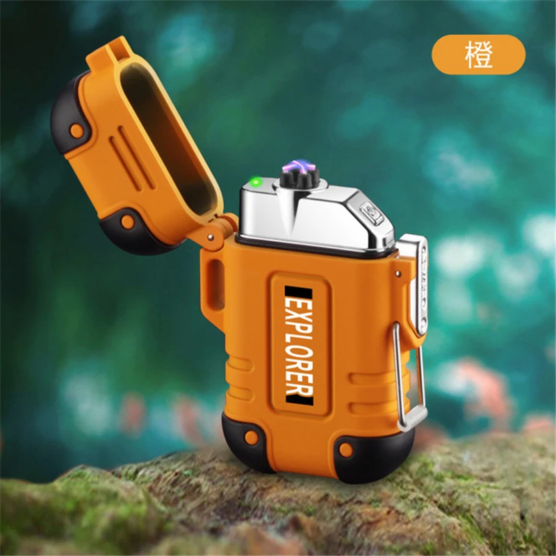 Водонепроницаемая USB плазменная зажигалка с двойной дугой для выживания на открытом воздухе, кемпинга, спортивных прикуривателей, ветрозащитные электронные зажигалки - Цвет: Orange Upgrade