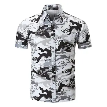 

Summer Beach Men Camouflage Turn Down Collar Short Sleeve Shirt Slim Fitness Top