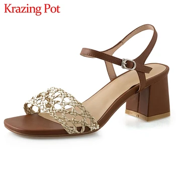 

Krazing pot large size Korean street vintage peep toe high heels buckle strap pretty girls daily wear summer sandals women L93