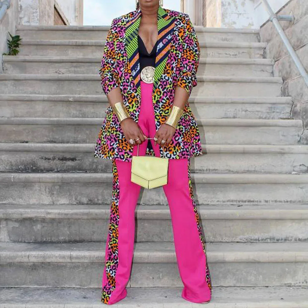 Plus Size Sexy Leopard Printed Women Office 2 Two Piece Set Top And Pants M 3xl Ladies Casual Blazer Pantsuits Matching Outfits Pant Suits Aliexpress