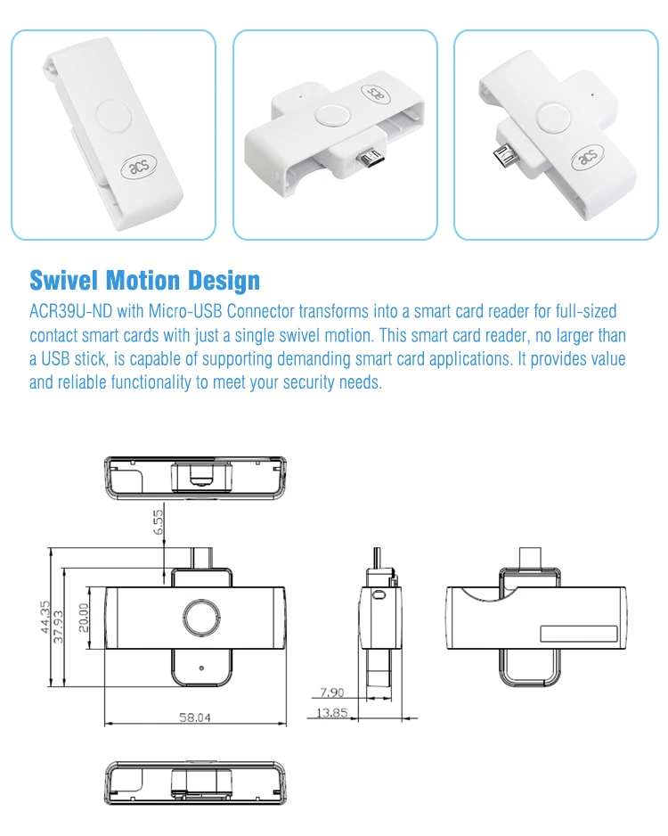 Mini Android  USB PC SC Compliant  ISO 7816 Smart Card Reader ACR39U-ND
