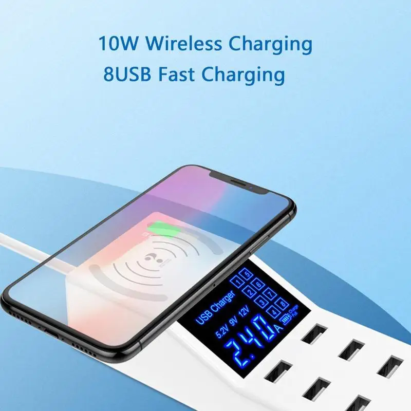 10W Wireless Charging Station Smart LED Display With Port Wall Charger Mobile Phone Adapter 8 Charging Desktop USB Fast L4R1