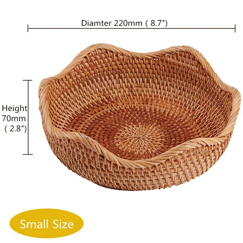 

Hot Sale Handmade Rattan Round Fruit Basket Food Storage Bowls Kitchen Organizer Snack Serving Bowl (3-Size Kit)