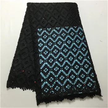 

Black African Cord Lace Fabric Milk Silk Water Soluble 2019 High Quality Lace Nigerian Guipure Lace Fabric For Dress 5yards/lot
