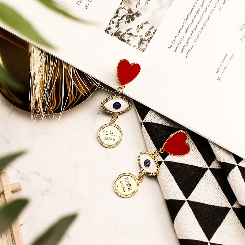 2019 новые модные висячие серьги с красным сердцем и монетами для женщин женские