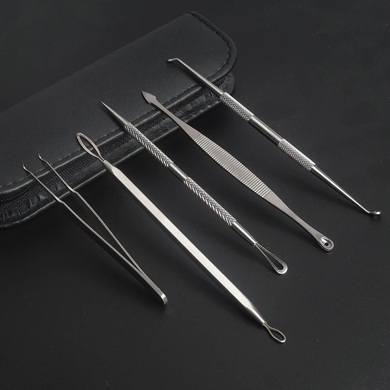 5pcs with bag 5 шт./компл. нержавеющая угорь, прыщей, инструмент для удаления прыщей, инструмент для удаления Красота набор игл для угревой сыпи и черными пятнами набор по уходу за кожей - Цвет: 5pcs with bag
