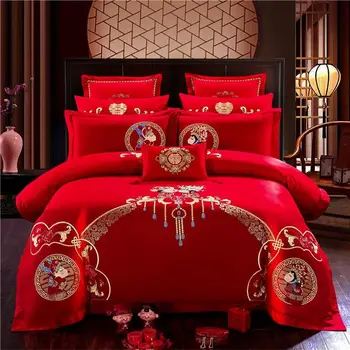 

2019 New Products Sweet Love Wedding Bedding Sets Series Duvet Cover Sets Sheet Home Textile Queen/King Size