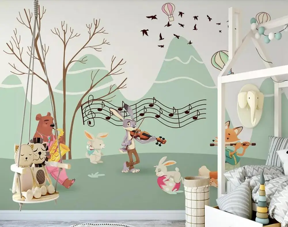 19196332 beibehang Customized modern hand-painted Nordic forest small animal concert children background papel de parede 3d wallpaper - Цвет: 19196332