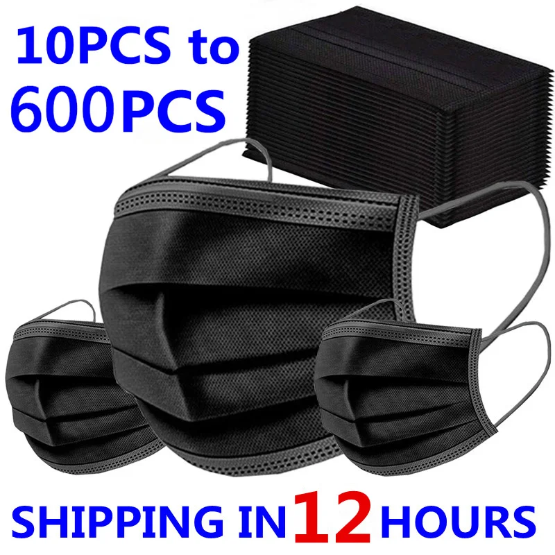10-600pcs Disposable Black Face masks Adults Filter 3 Layer Ply mask mascarillas negras Non-wove Anti-dust mouth Mask masque | Красота и