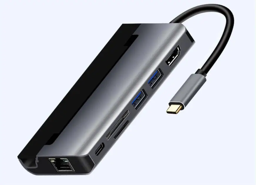 7 в 1 тип-c к HDMI USB 3,0 TF SD кардридер гигабитный Ethernet Rj45 Lan высокоскоростной USB концентратор сплиттер концентратор адаптер - Цвет: Серый