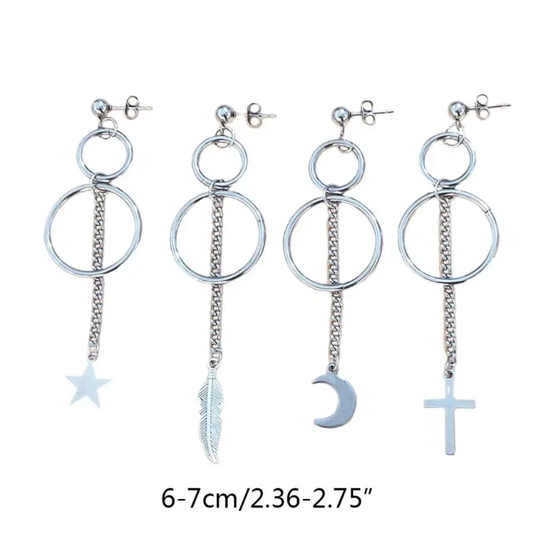

4 Pcs/set Personality Hip Hop Men and Women Pendant Earrings Set Unisex Stainless Steel Earring Valentine Day Gifts