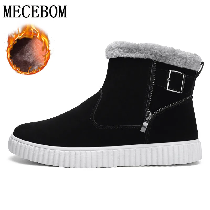 black with fur Мужские ботинки; зимняя хлопковая обувь; ботильоны с высоким берцем; зимние ботинки из плюша; модная теплая удобная мужская обувь - Цвет: black with fur