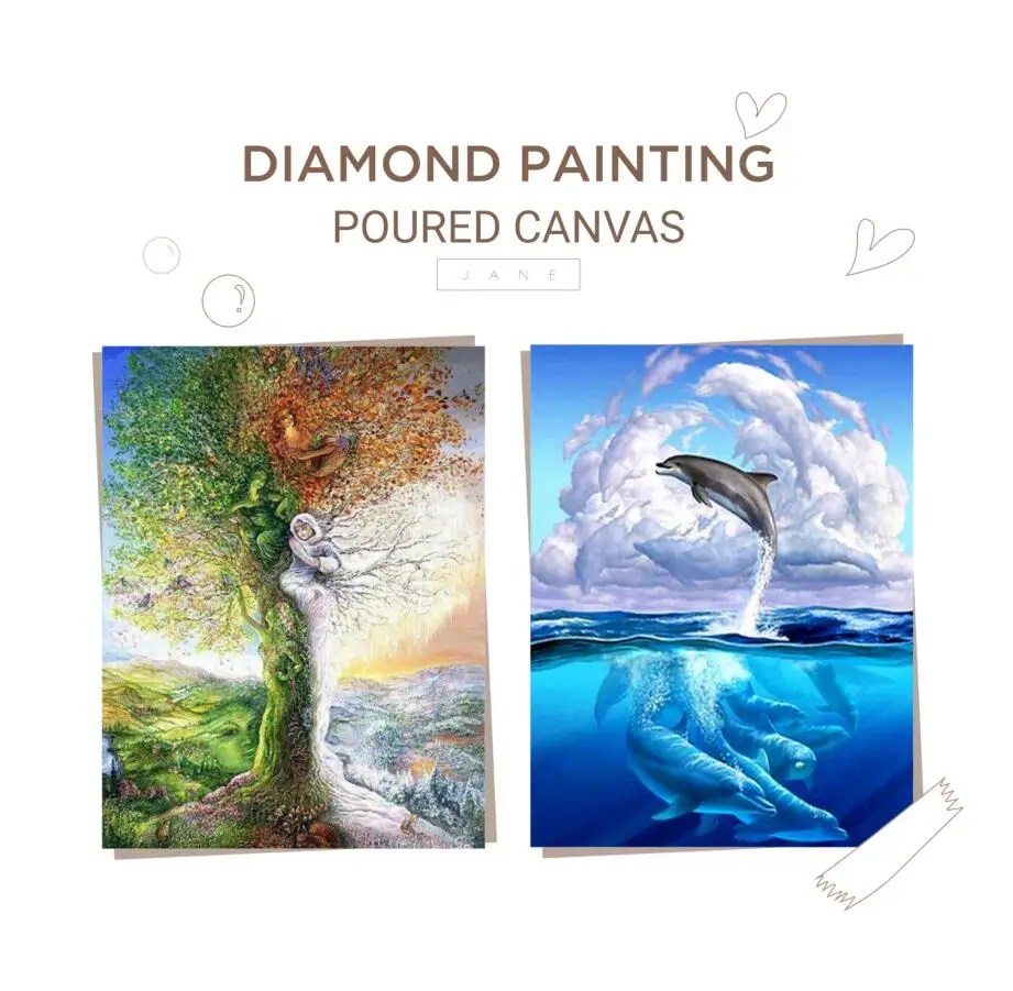 Алмазная живопись с клеем, дельфины и дерево, круглые сверла, алмазная вышивка, стразы, украшение дома