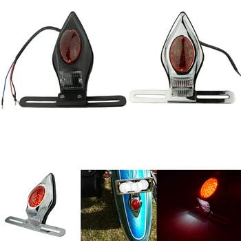 

Motorcycle Teardrop Taillight Brake Tail Rear Light LED for Harley Chopper Bobber Cafe Racer Motorbike Turn Signal Brake Light Rear Tail Brake Stop Light Lamp License Plate Holder