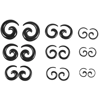 

9 Pairs of Acrylic Spiral Taper Tunnel Ear Stretcher Expander Plugs---Black