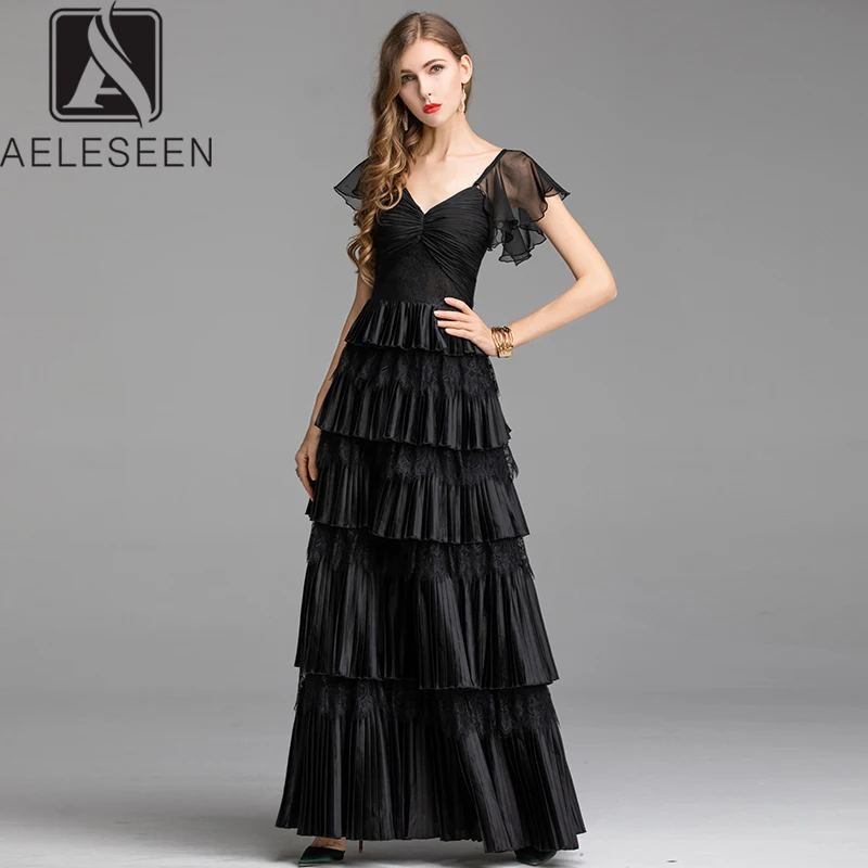 AELESEEN 2019 Runway дизайн элегантные черные однотонные платья женские европейские