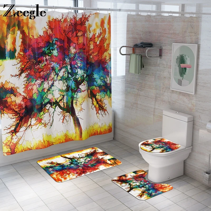 Zeegle Waterproof Shower Anti Slip Soft Bath Carpet Creative Bath Mat Set Bathroom Decoration Toilet Cover Seat Mat Foot Rug