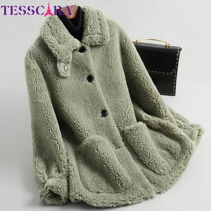 TESSCARA/Женская осенне-зимняя меховая простая куртка-пальто из шерсти высокого качества, женские теплые кожаные замшевые куртки, верхняя одежда и пальто - Цвет: Green