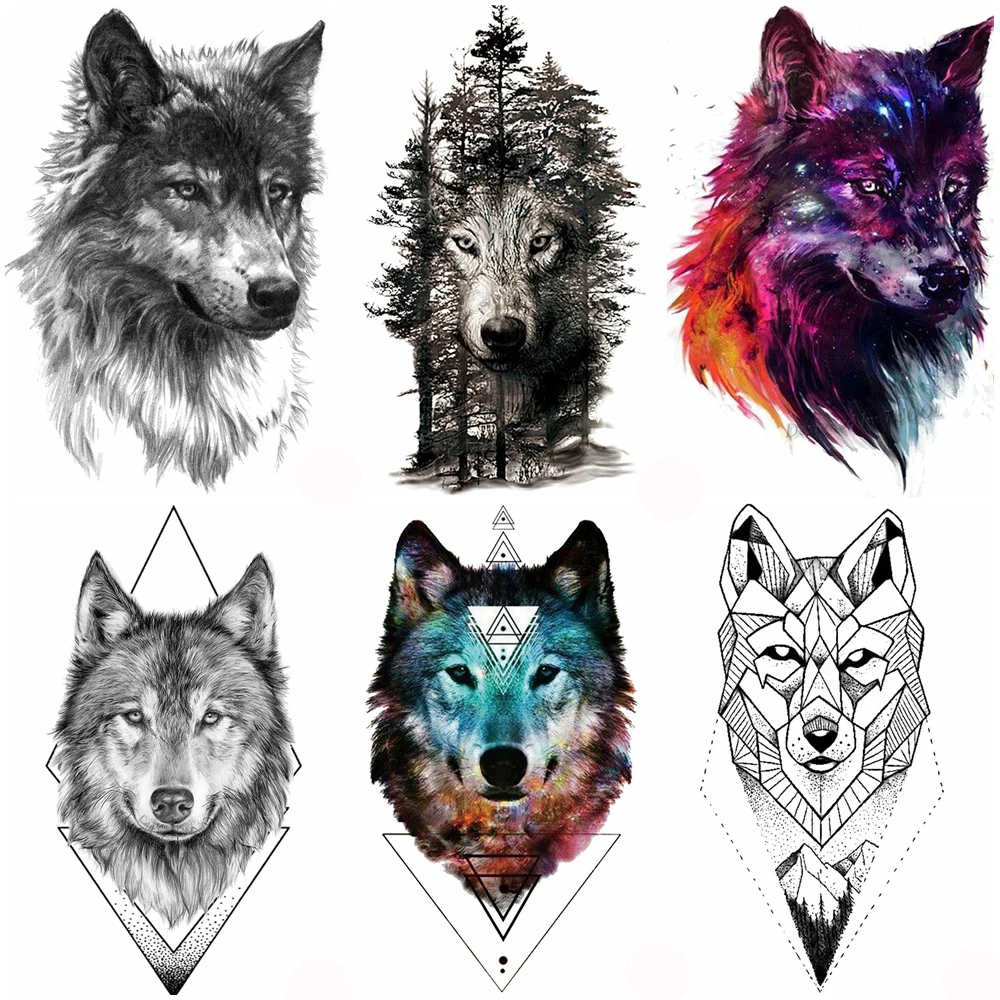 Large Realistic Starry Wolf Temporary Tattoo Sticker Tribal Forest Wolfish Body Art Fake Tatoos Men Women Paper | Красота и здоровье
