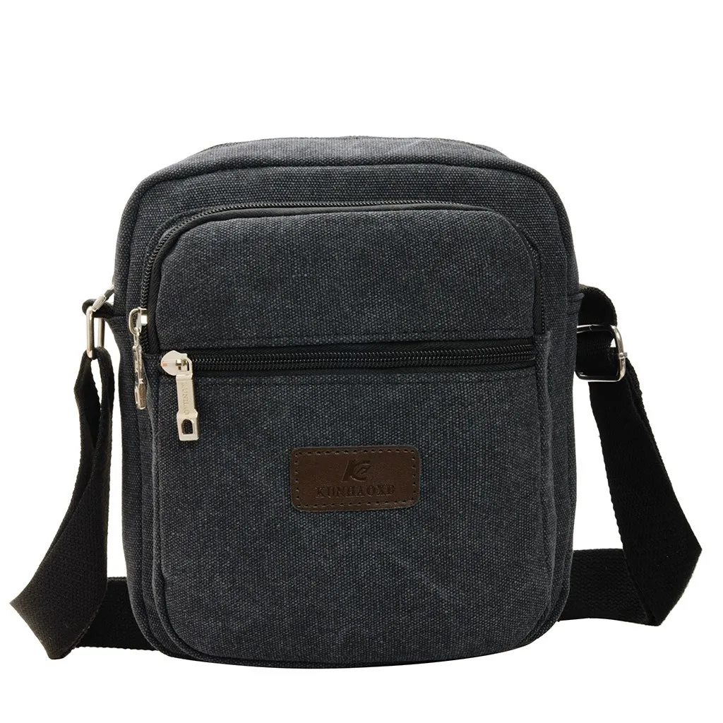 Neutral Canvas Messenger Shoulder Bag Multi Pockets Crossbody Mini