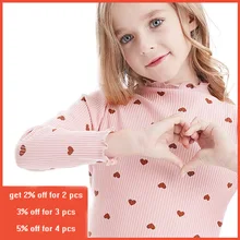 Г., одежда для маленьких девочек рубашки для девочек Рубашка с длинными рукавами, круглым вырезом и сердечками детская блузка хлопковые детские топы, одежда для девочек