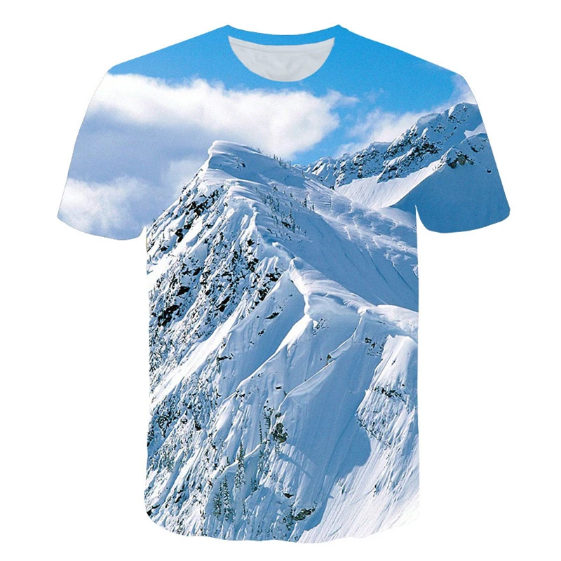 

Beautiful Landscape Scenery T shirt Men Women Picturesque 3d Print Snow Mountain Tshirt Unisex Casual Summer Tees Tops