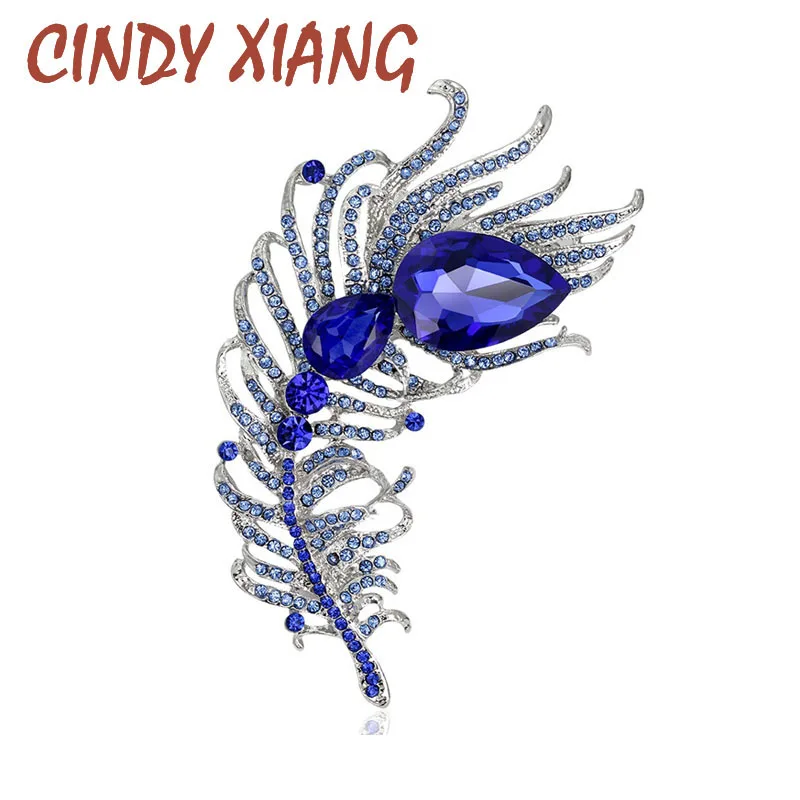 Женские броши CINDY XIANG в стиле пера с большими кристаллами высококачественные