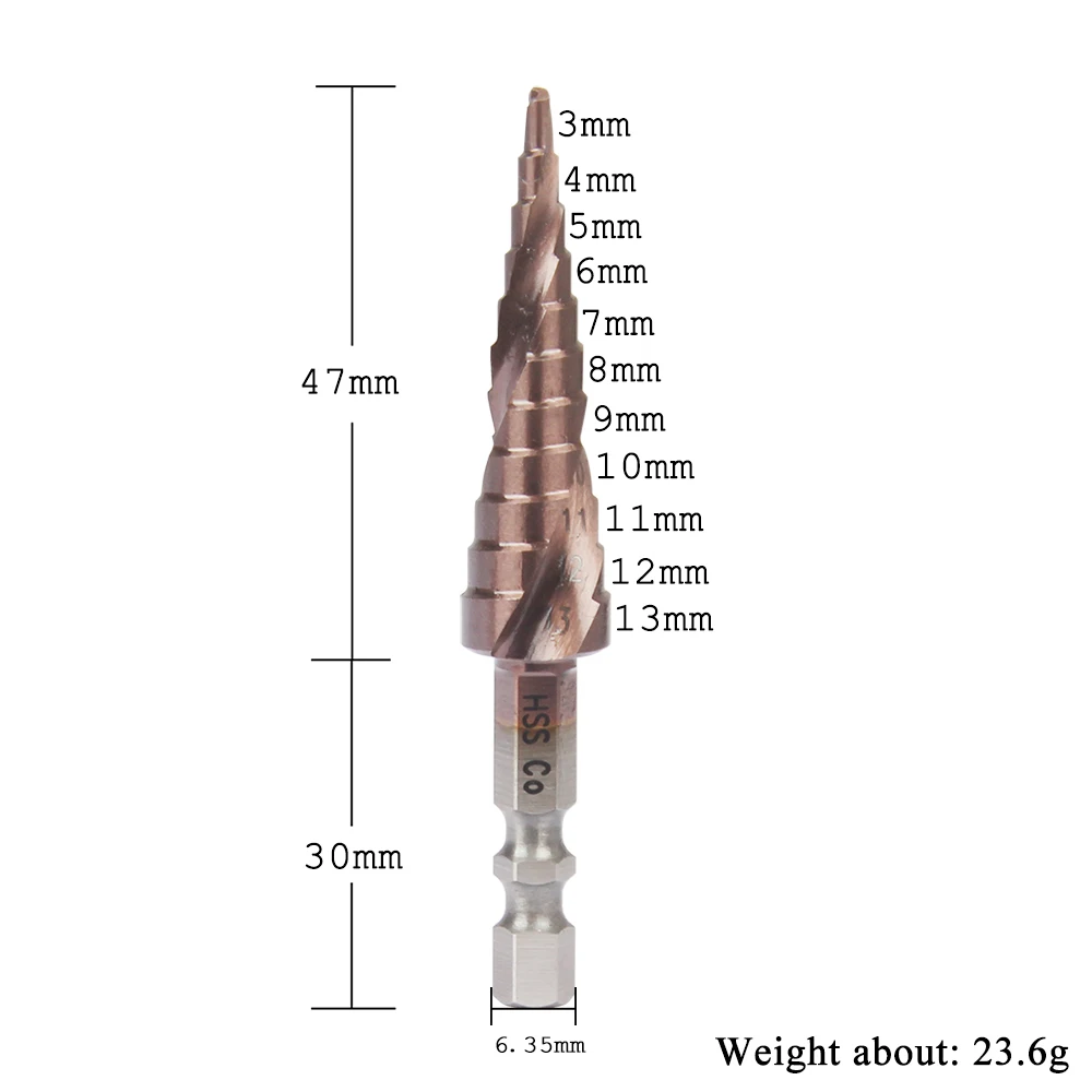 3-13 мм HSS-Co M35 кобальтовое ступенчатое сверло шаговое сверло 1/4 дюйма с шестигранным хвостовиком