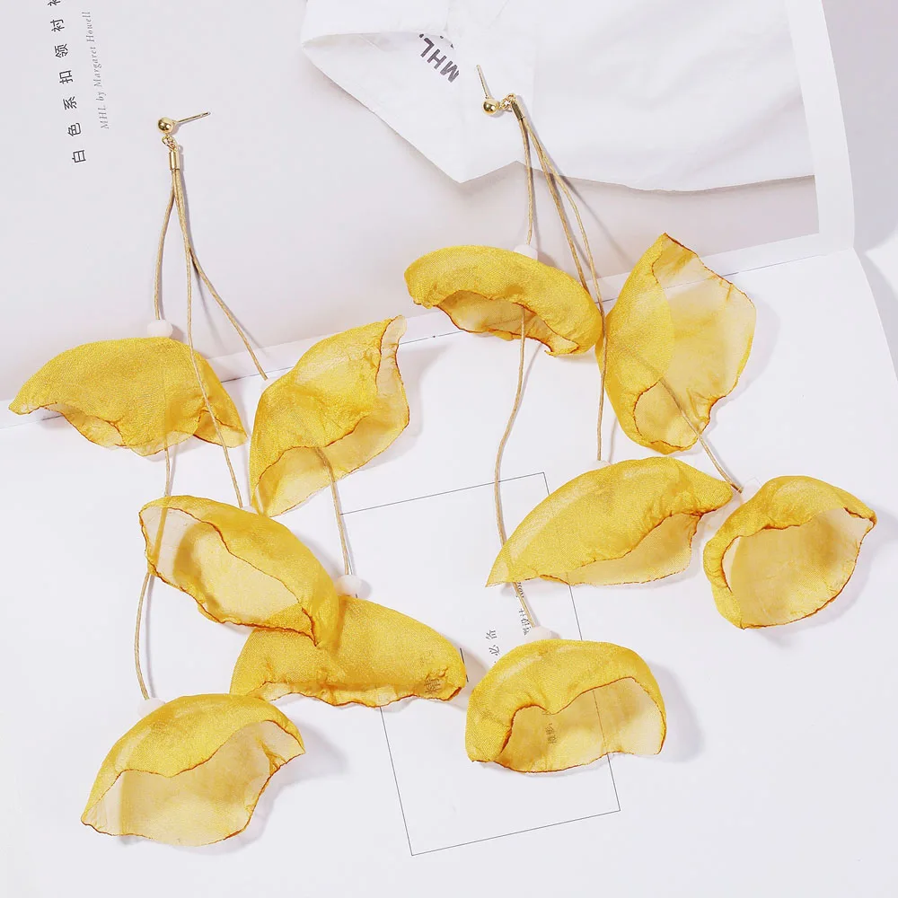 Cute Sweet Exaggerated Temperament Earrings Multi-layer Lace Mesh Gauze Petals Handmade Long Flower Holiday Gift | Украшения и