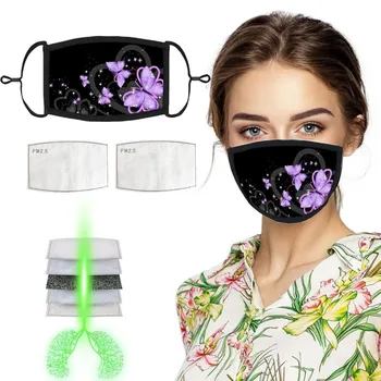 

Fashion Black Print Face Masks Dustproof Windbreak Adjustable Ear Loops Washable Reusable Fabric Mask Filter Unisex Adult Masque