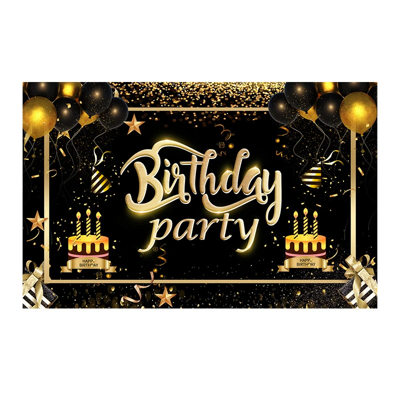 Banniere D Arriere Plan De Joyeux Anniversaire Grand Ballon Noir Et Or Affiche En Etoile Decor De Stand D Arriere Plan Pour Fete D Anniversaire Mur De Photo Aliexpress