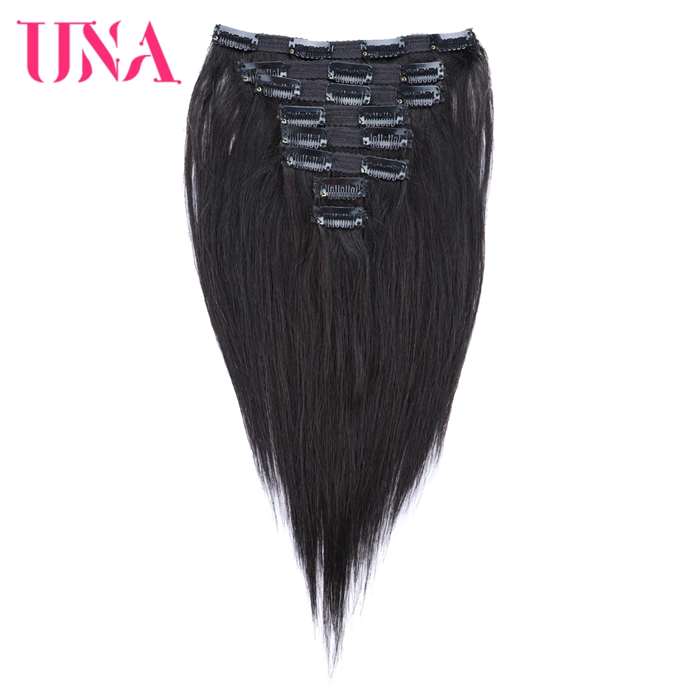 UNA Clip in Hair Extensions 8 Pieces-Brazilian Human Hair Premium Women Straight Double Weft Thick Remy Extensions Clip i