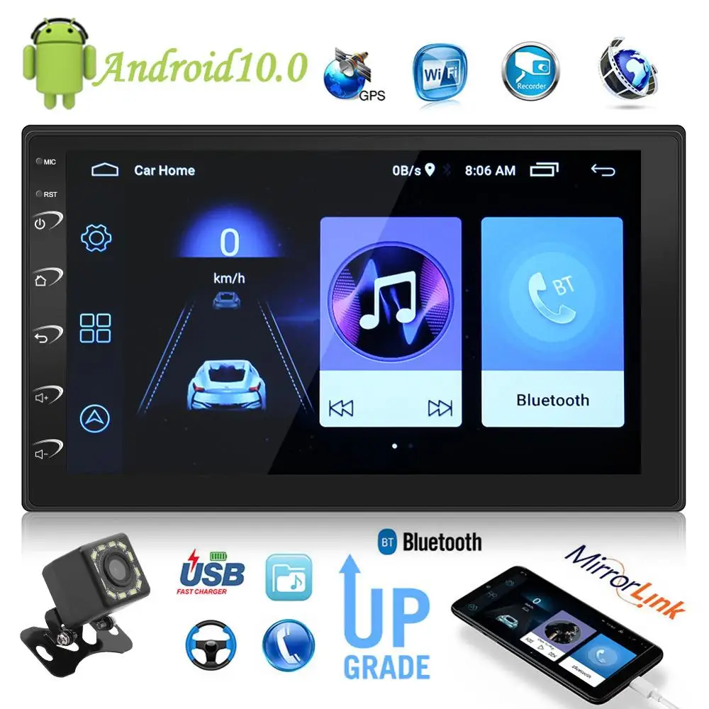 2 Din Android 10.0 Car Radio Multimedia Video Player Double Stereo GPS FM Radio Bluetooth Wifi Player Head Unit 7 inch Screen