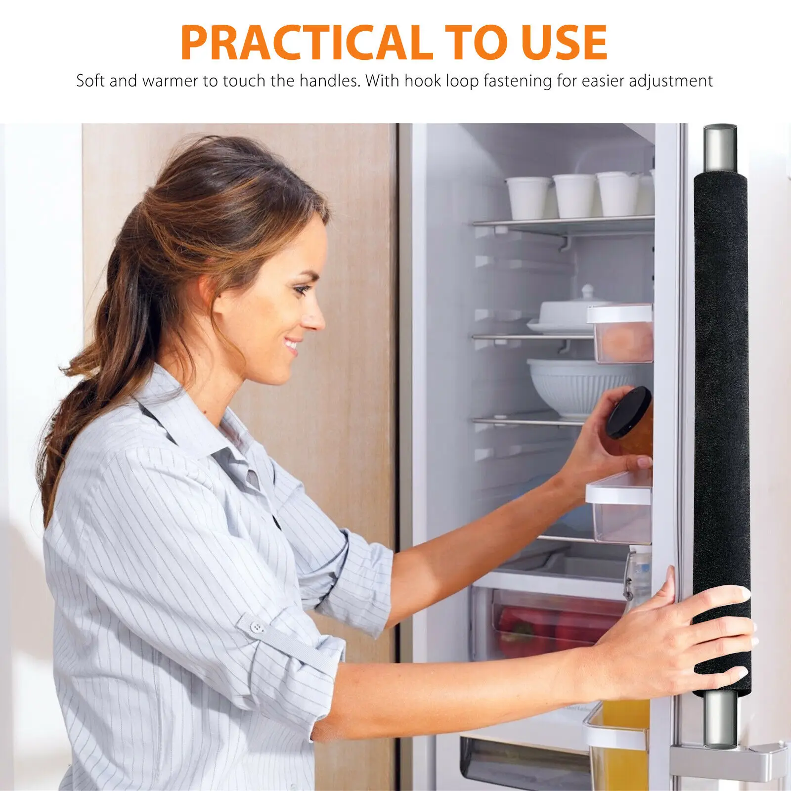 display08 1 Pair Antiskid Kitchen Appliance Refrigerator Oven Door Knob Handle Protective Cover Black 