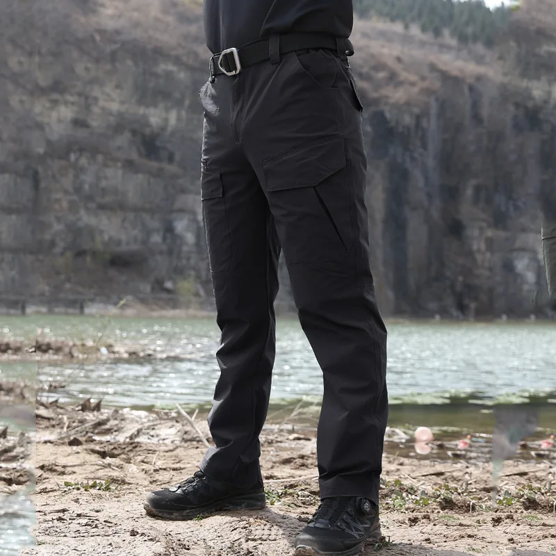 Новые летние брюки мужские легкие военные тактические брюки карго армейские быстросохнущие дышащие мужские повседневные длинные брюки - Цвет: Черный