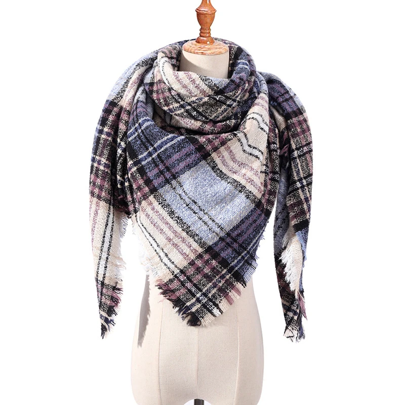 Дизайнерский бренд, Женский кашемировый шарф, треугольные зимние шарфы, пашмины, женские шали и палантины, вязаное одеяло, шейный платок в полоску - Цвет: Color 7