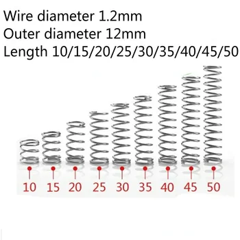 

10pcs/lot Micro Compression Spring 1.2mm 304 A2 Stainless Steel Small Wire Diameter 1.2mm Outer Diameter 12mm Length 10-50mm