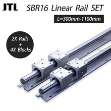Rail de guidage linéaire SBR16, toutes longueurs + 4 pièces SBR16UU, bloc coulissant linéaire de 16mm, rails cnc
