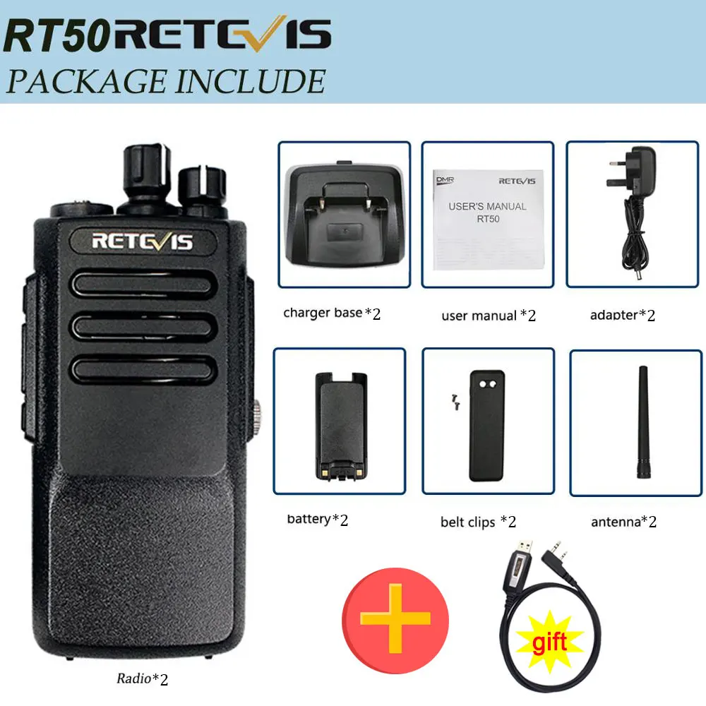 2 шт. Высокая мощность DMR радио цифровой IP67 водонепроницаемый Walkie Talkie Retevis RT50 дисплей UHF VOX Портативный 2 способ радио Walkie-Talkie